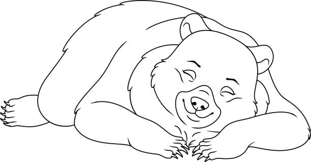 Sleeping bear coloring page stock illustration