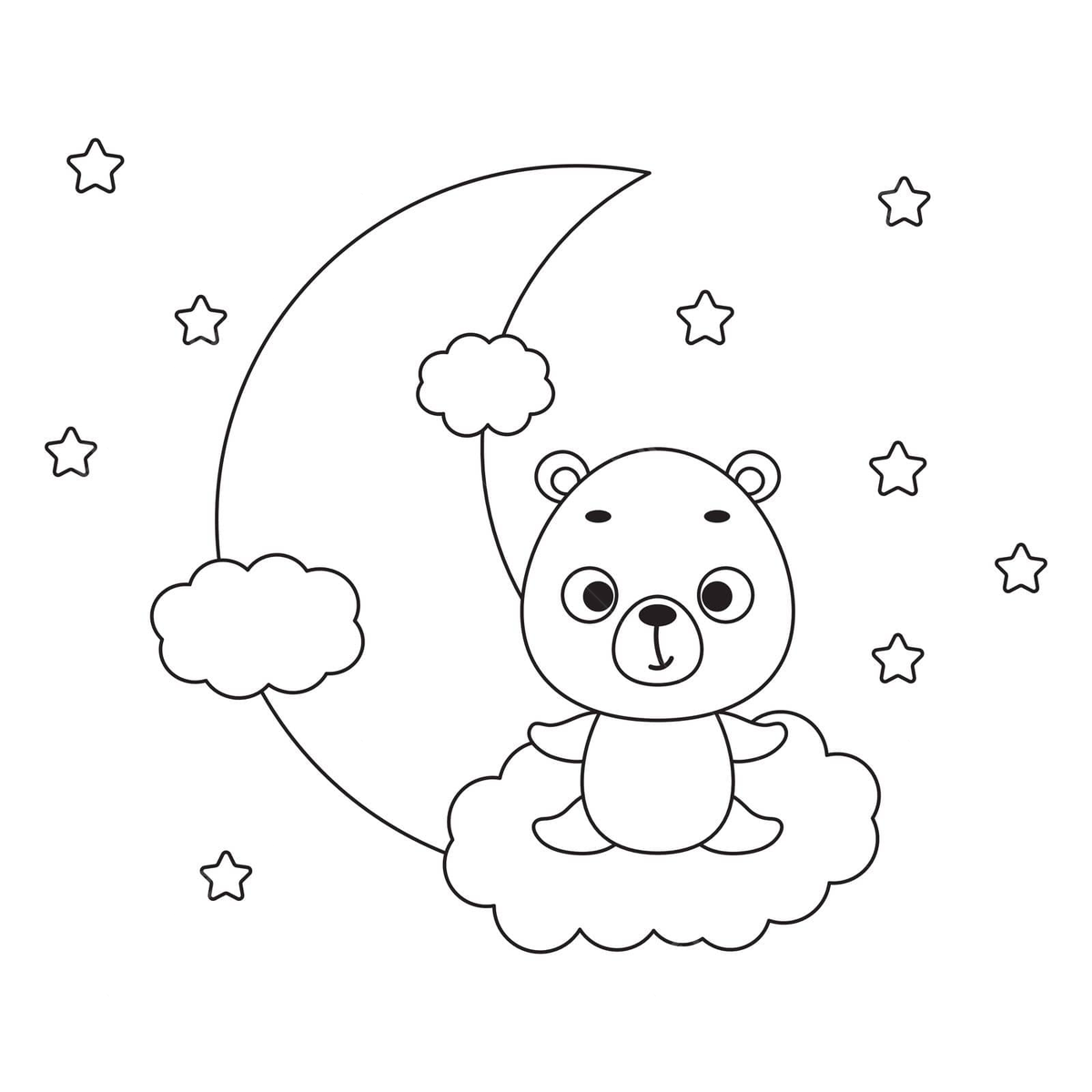 Cute bear on cloud coloring page for kids vector cloud drawing bear drawing ring drawing png and vector with transparent background for free download