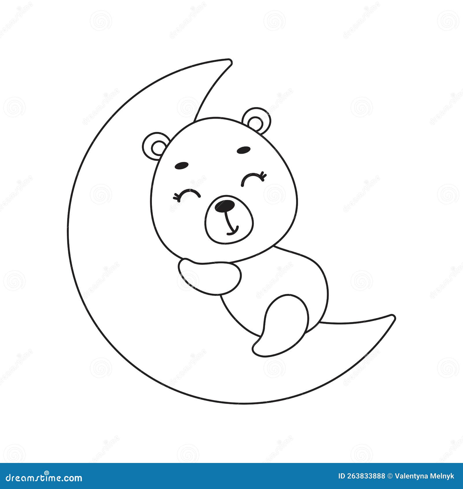 Coloring page cute little bear sleeping on cloud coloring book for kids stock vector