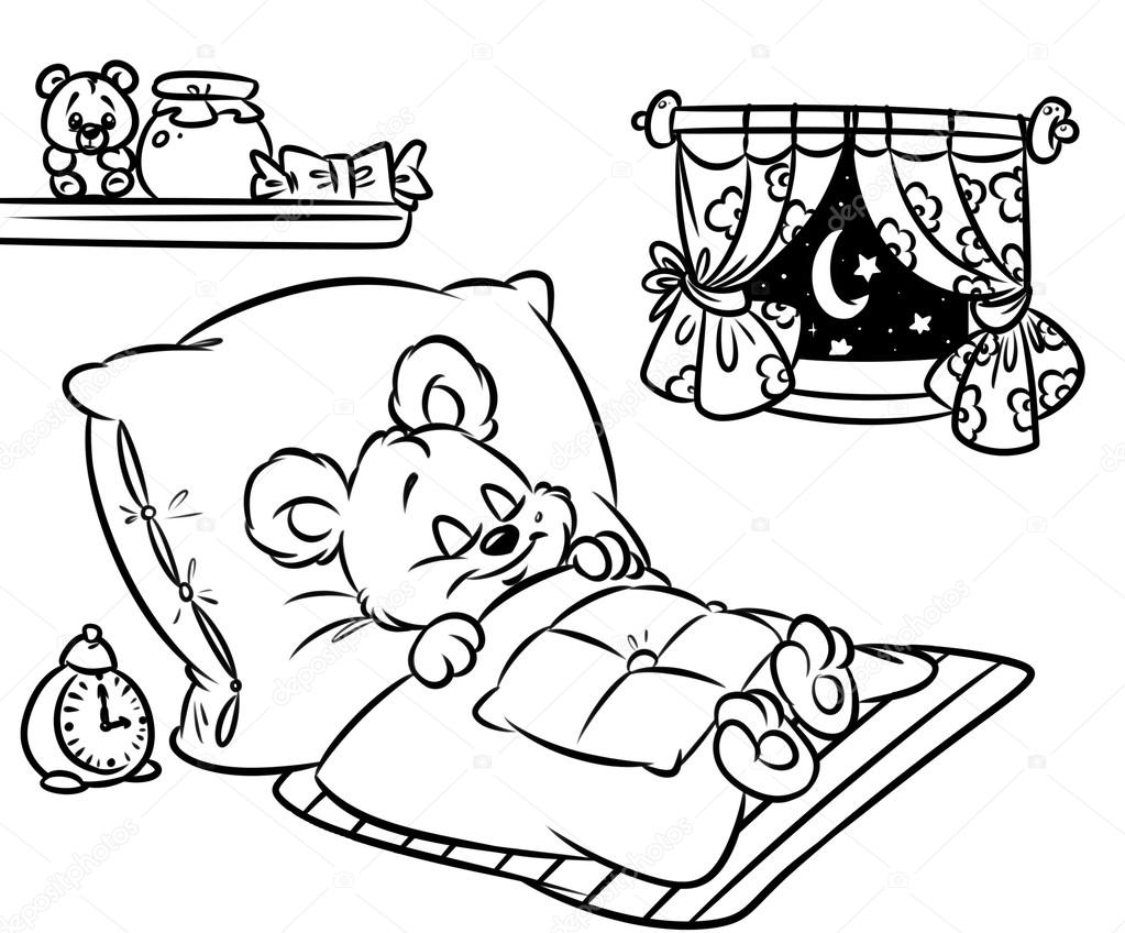 Coloring pages sleeping little bear cartoon stock illustration by efengai