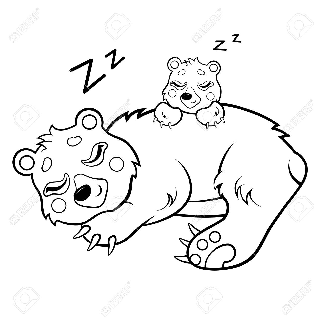 Cute cartoon sleeping bears vector coloring page bear mom with her cub coloring book of forest animals for kids isolated on white background royalty free svg cliparts vectors and stock illustration image