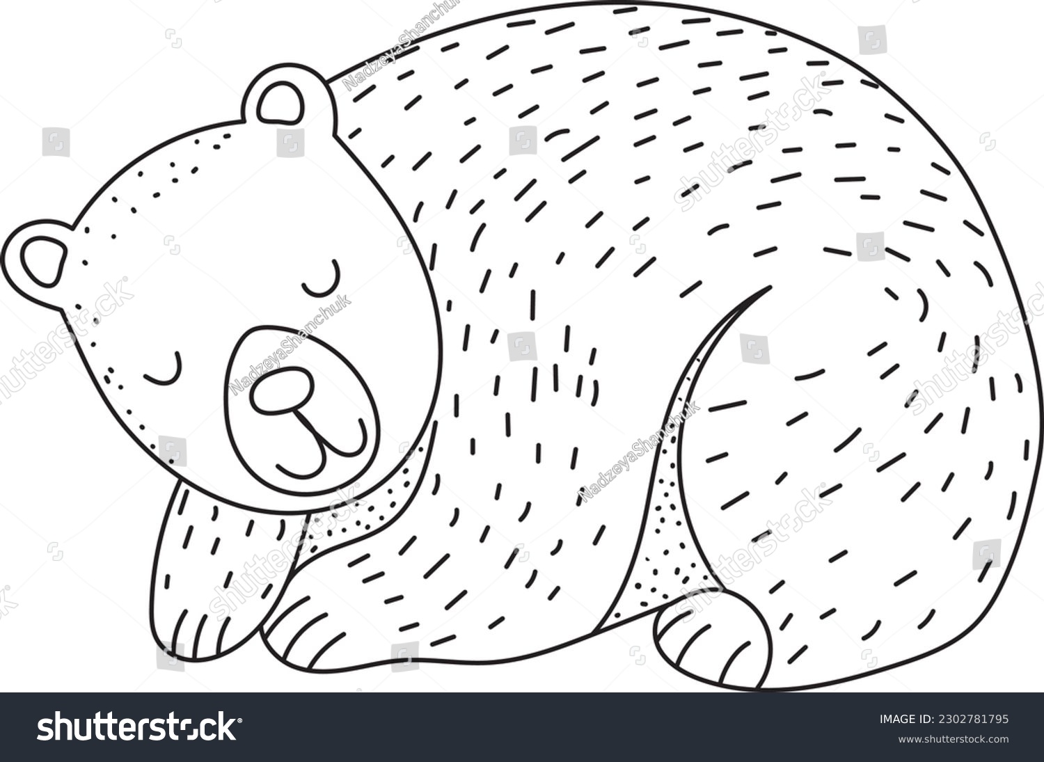 Sleeping bear coloring book childrens isolated stock vector royalty free