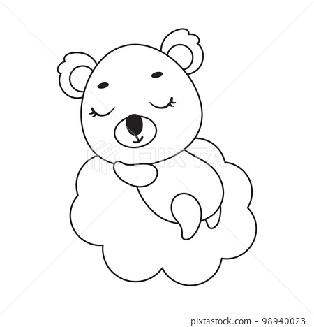 Coloring page cute little koala sleeping on