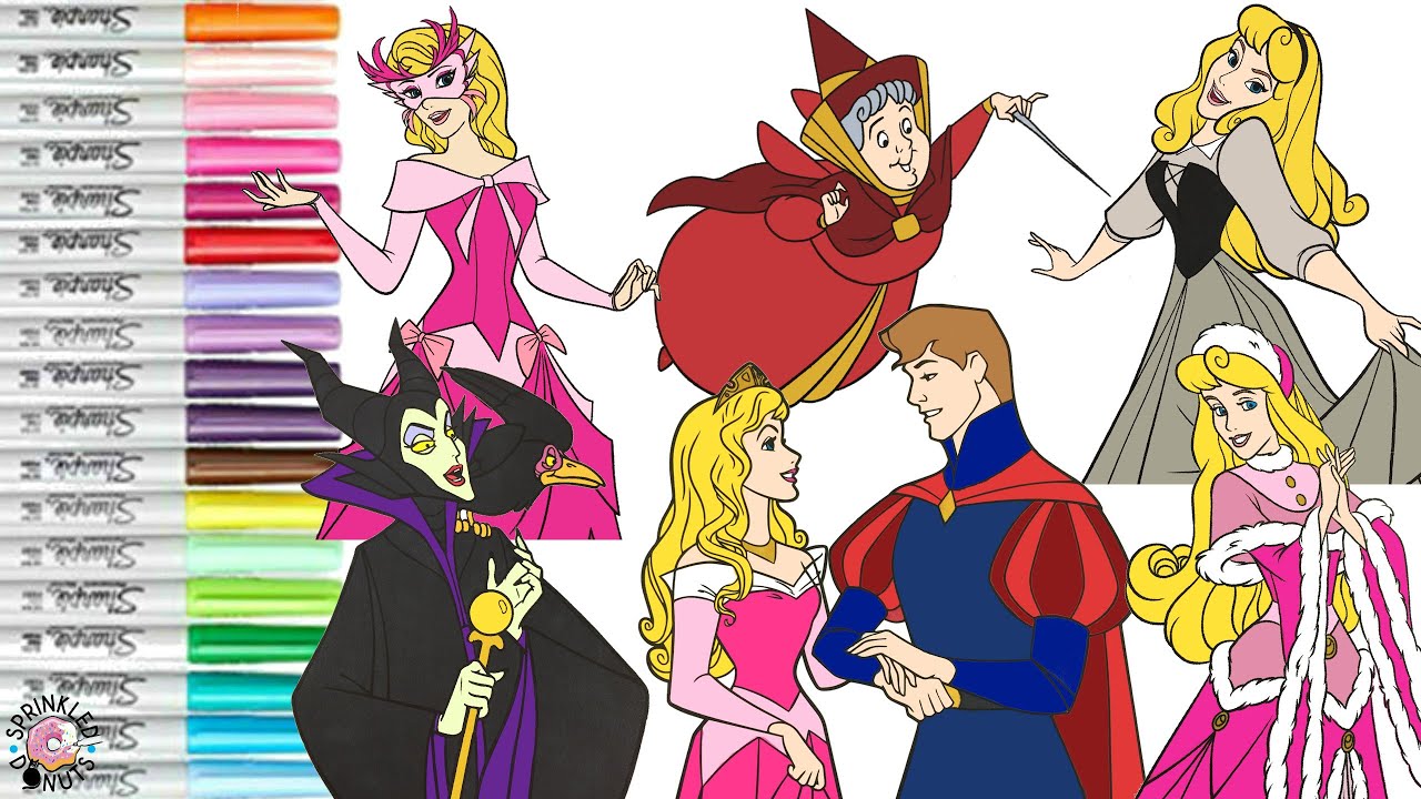 Disney princess aurora coloring book copilation prince phillip aleficent flora sleeping beauty