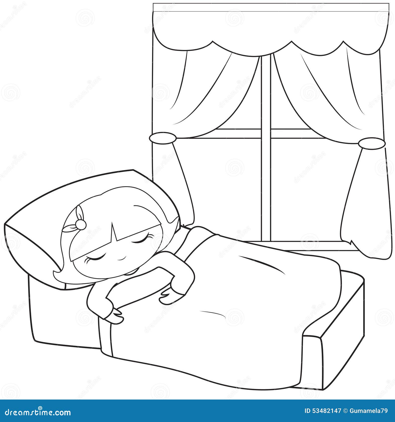 Little girl sleeping coloring page stock illustration