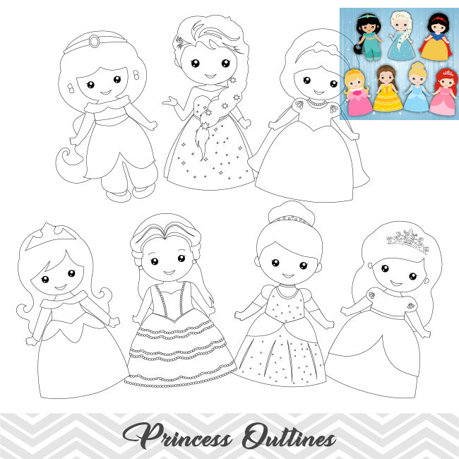 Disney princess outline clip art snow whitecinderellabellesleeping beauty â tracy digital design