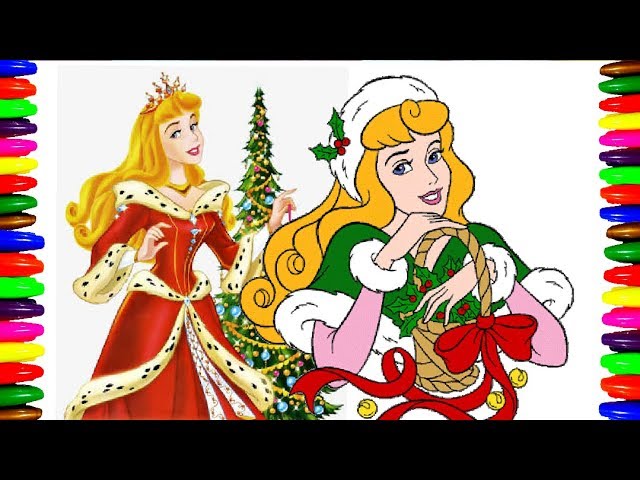 Disney princess aurora in a christmas dress how to color coloring pages kids videos