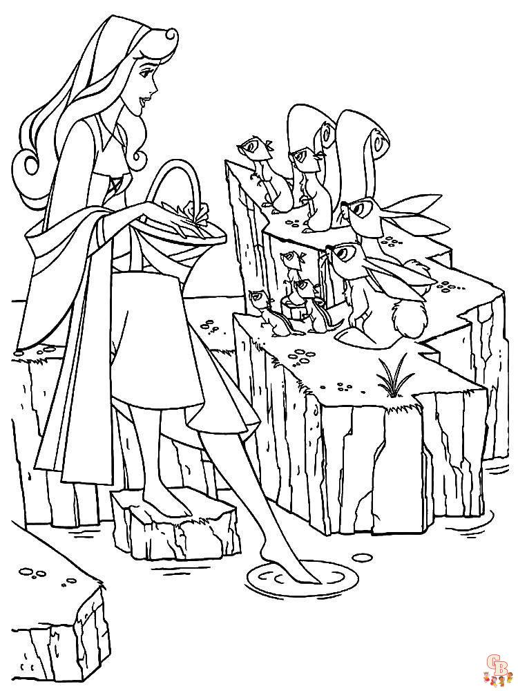 Princess aurora with animals coloring pages