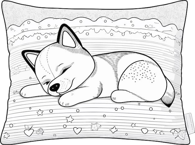 Premium vector a drawing of a dog sleeping on a pillow with the words shiba on it