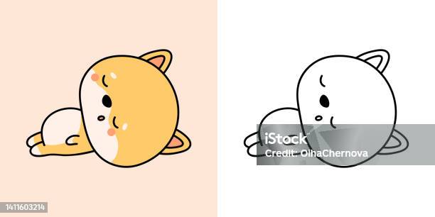 Set clipart shiba dog coloring page and colored illustration clip art kawaii shiba inu athlete vector illustration of a kawaii shiba inu puppy for coloring pages prints for clothes stickers stock illustration
