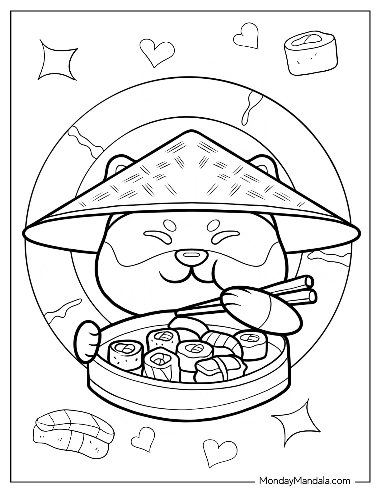Sushi coloring pages free pdf printables