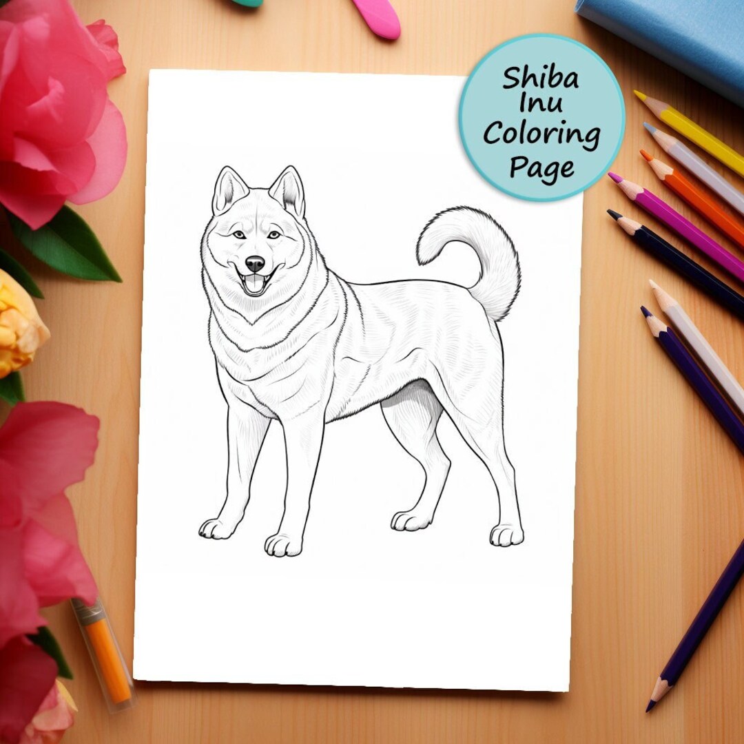 Shiba inu dog coloring page dog portrait printable coloring page coloring for adults and kids png instant download mercial use download now