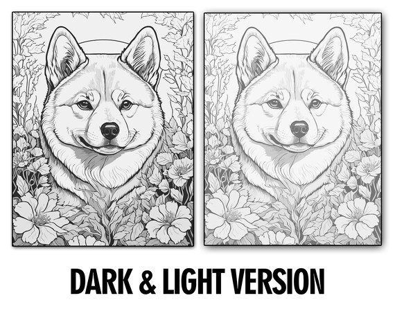Shiba inu coloring pages instant download digital coloring e