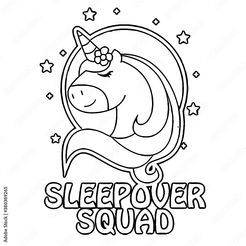 Sleepover squad unicorn womens v neck longsleeve shirt coloring book animals vector illustration vector
