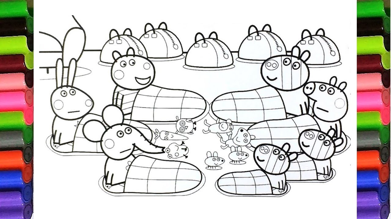 Peppa pig sleep over party drawing and coloring kids easy drawing coloring pages with ridha