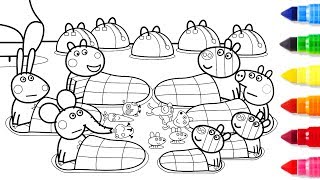 Wheels on the bus peppa pig friends together coloring pages book learning drawing videos for kids