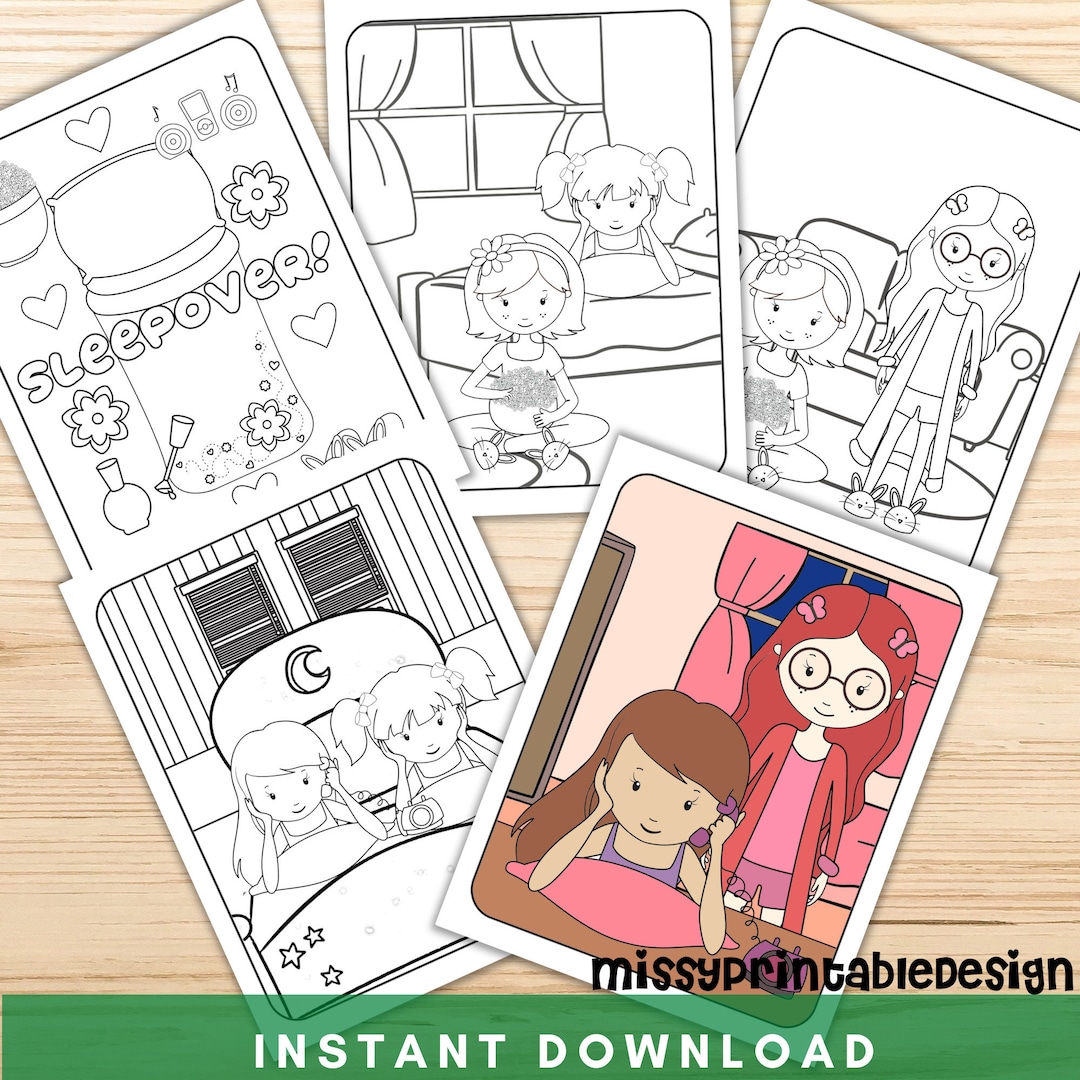 Girls sleepover coloring and activity pages printable slumber party coloring activity book slumber party activity instant download