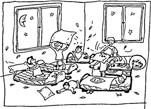 Crazy kids at sleepover coloring page free printable coloring pages
