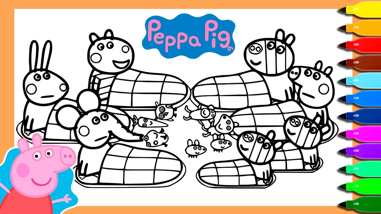 Coloring peppa pig and friends sleepover coloring peppa pig