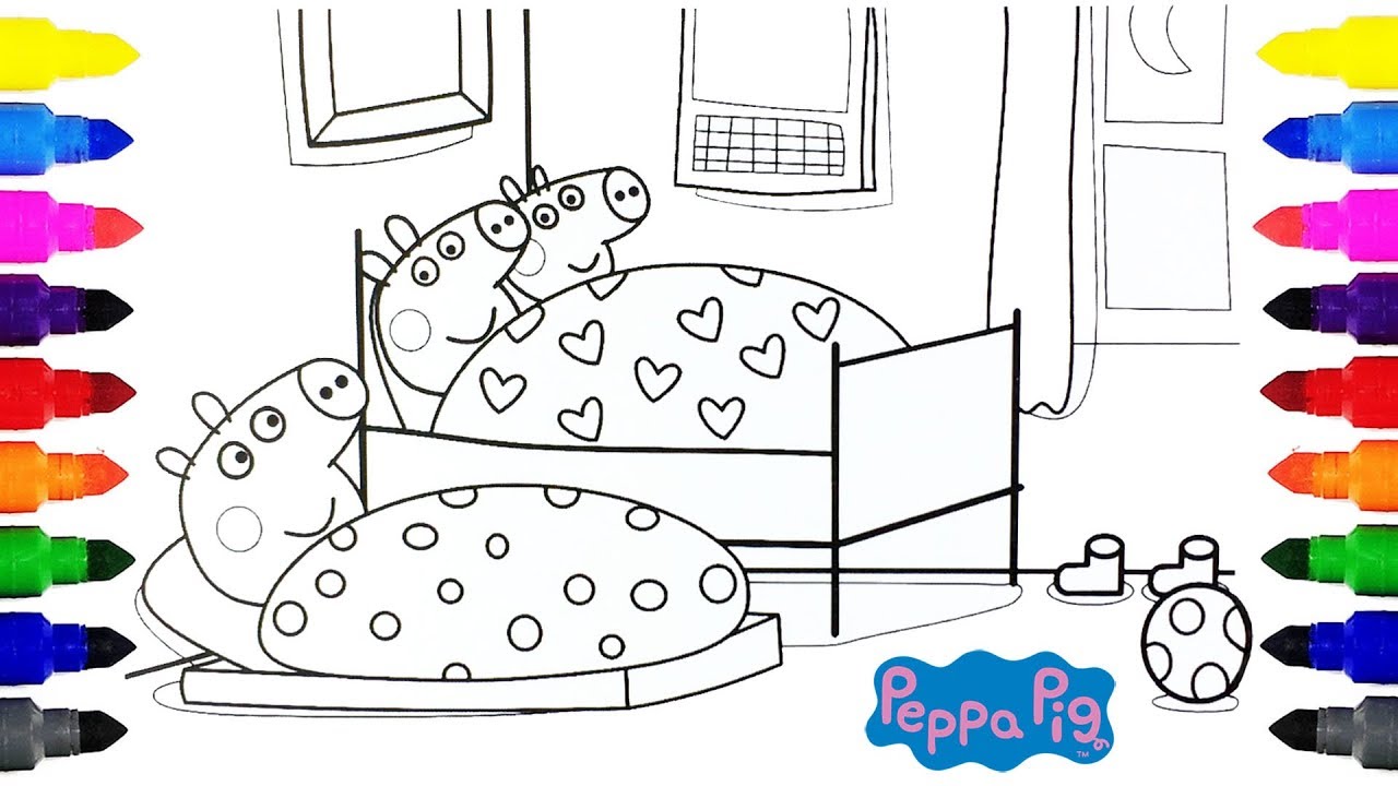 Peppa pig and george sleepover at chloes coloring pages for kids