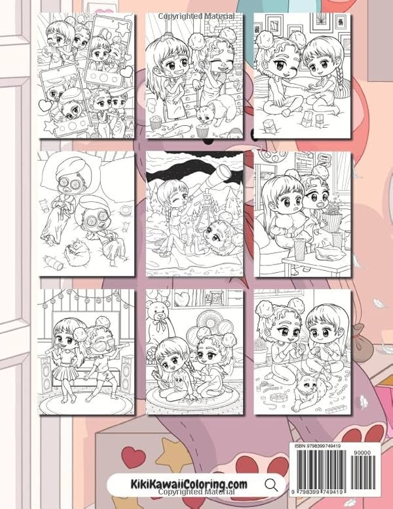 Chibi girls sleepover coloring book cute and fun kawaii coloring book of best friends slumber party with chibi characters for kids teens and adults kawaii kiki books