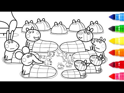 Wheels on the bus peppa pig friends together coloring pages book learning drawing videos for kids