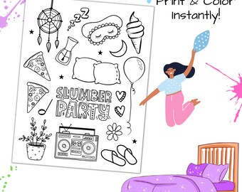 Printable sleepover coloring page slumber party coloring page for girls
