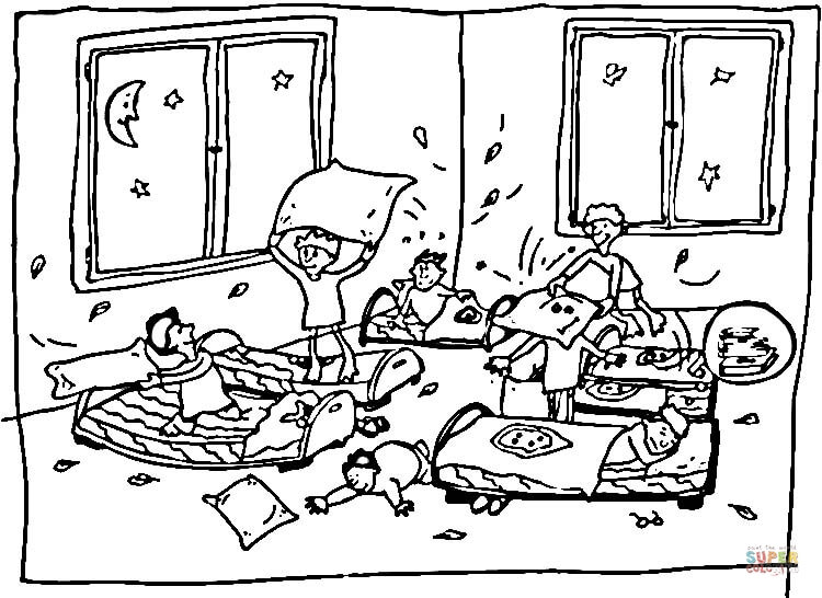 Crazy kids at sleepover coloring page free printable coloring pages
