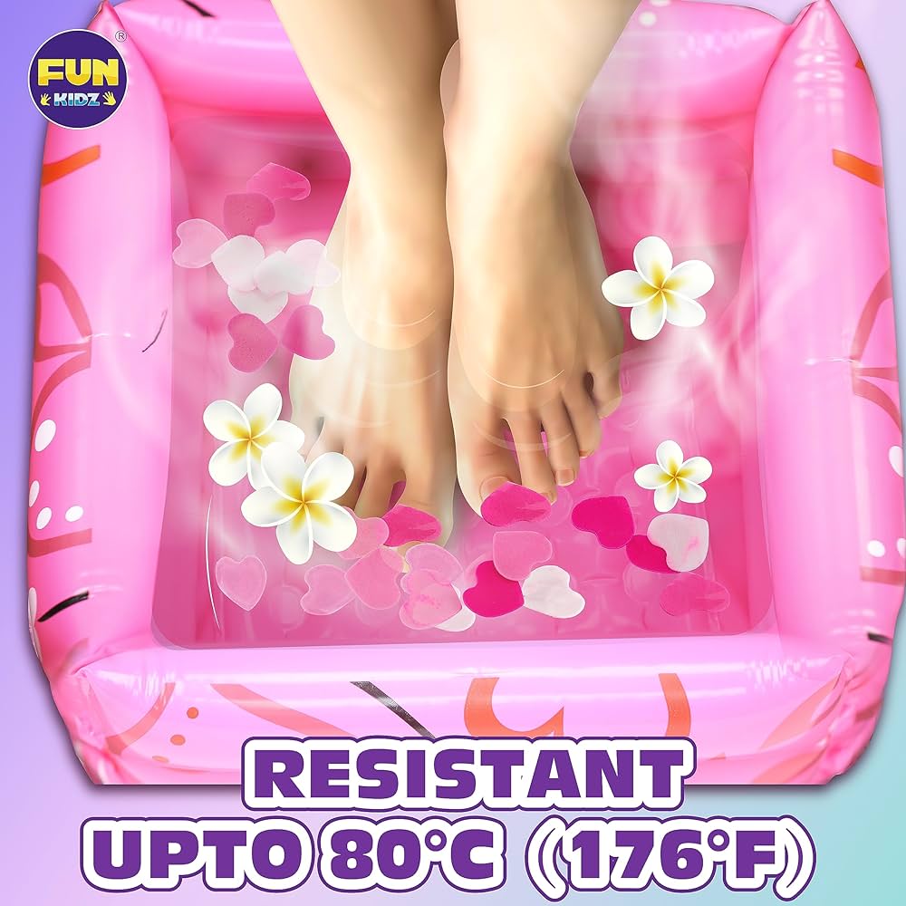 Kids foot spa kit for girls funkidz pedicure kit for girls size wxl includes bigger inflatable foot tub inflator pump peelable nail polish supplies for sleepover party beauty personal
