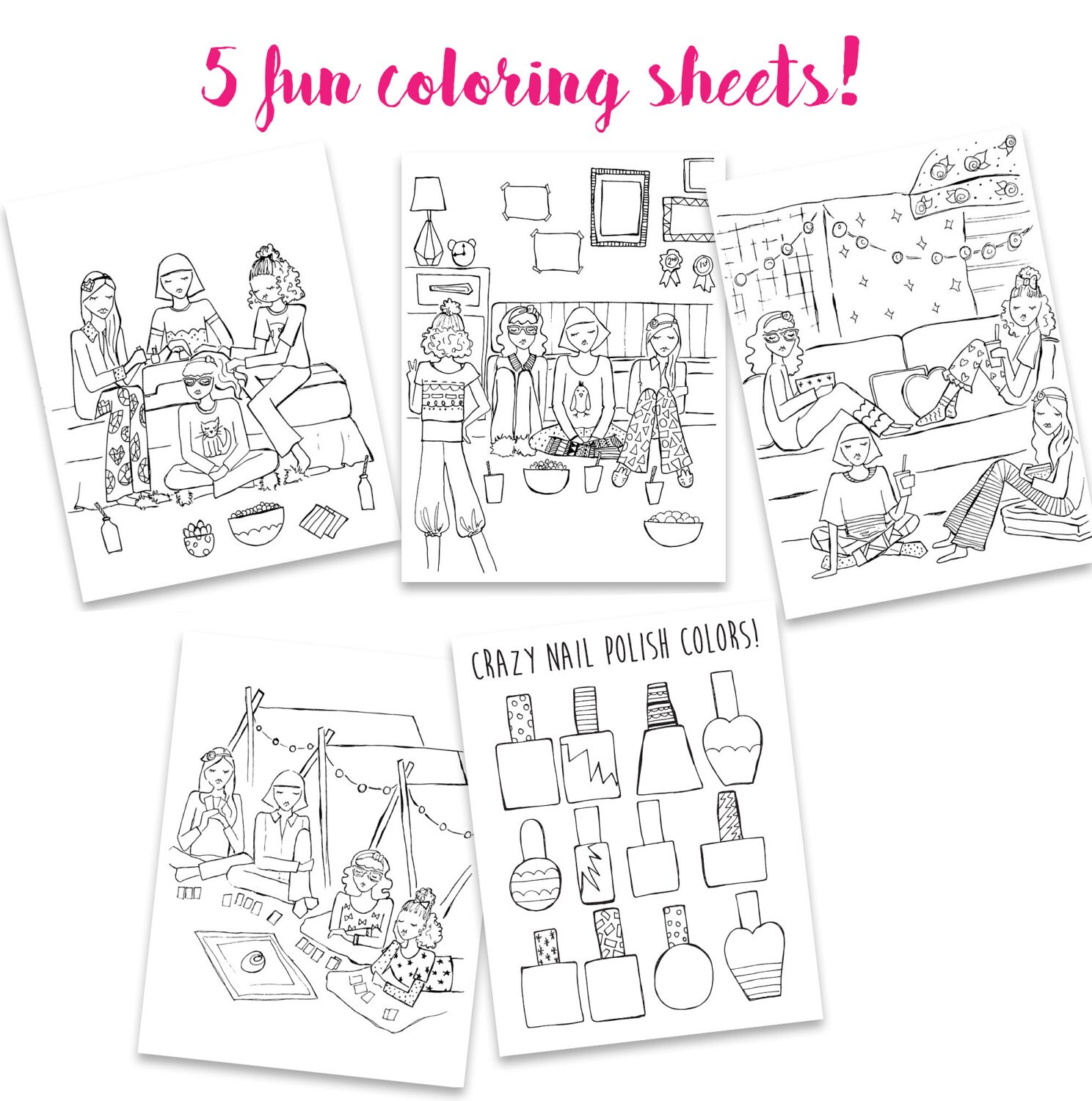 Printable coloring slumber party pagestween slumber party girls birthday party tween girls