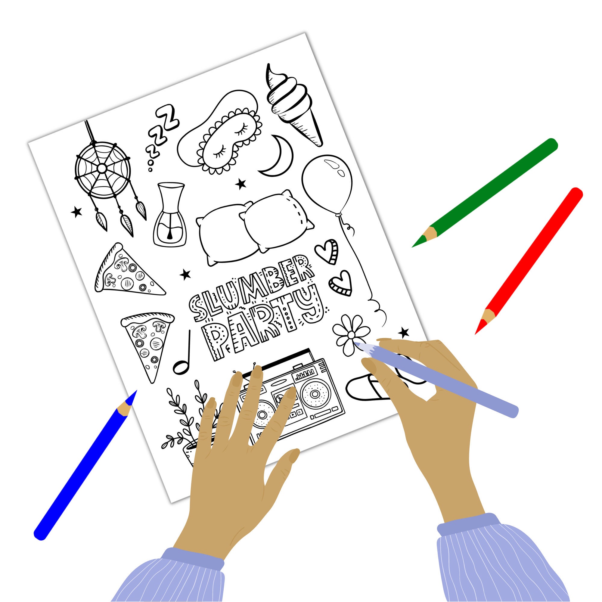 Printable sleepover coloring page slumber party coloring page for girls