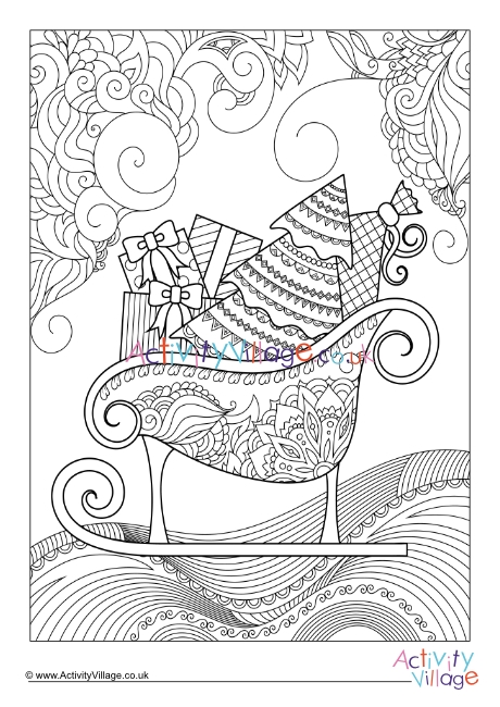 Christmas sleigh doodle louring page