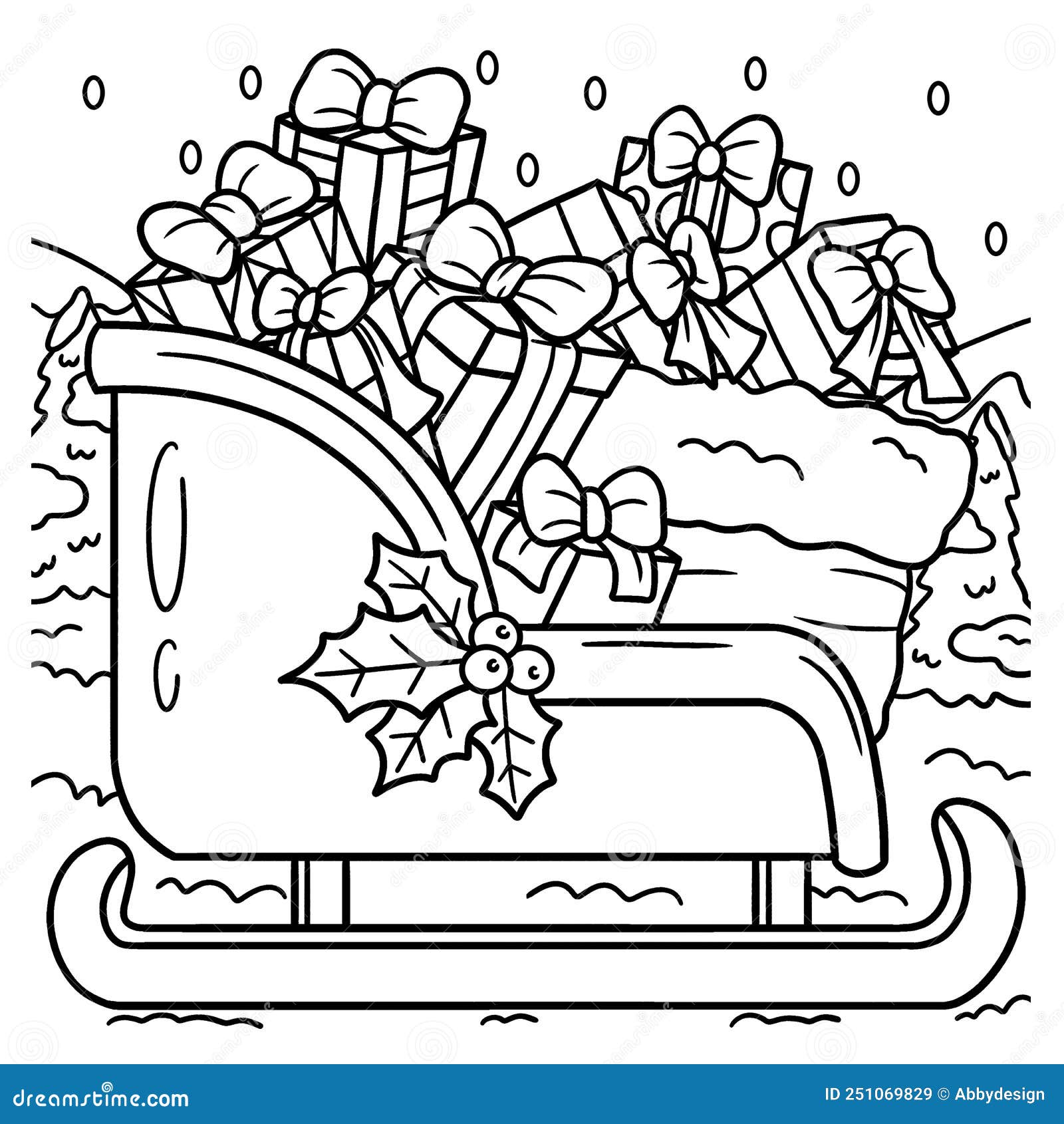 Christmas sleigh coloring page for kids stock vector