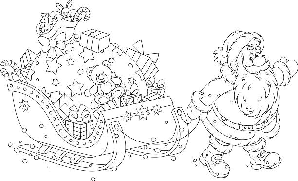Santa sleigh coloring pages stock illustrations royalty