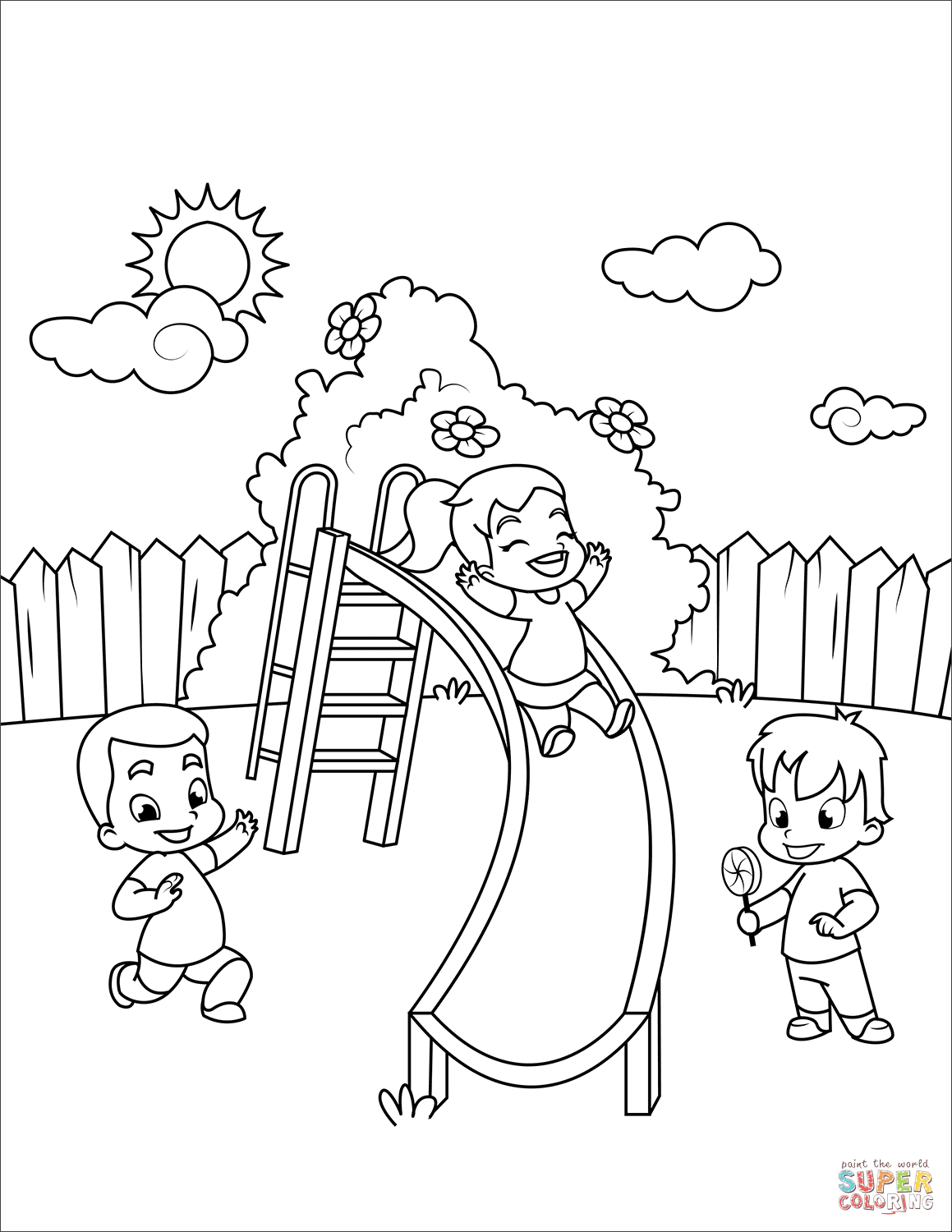 Children go down a slide coloring page free printable coloring pages