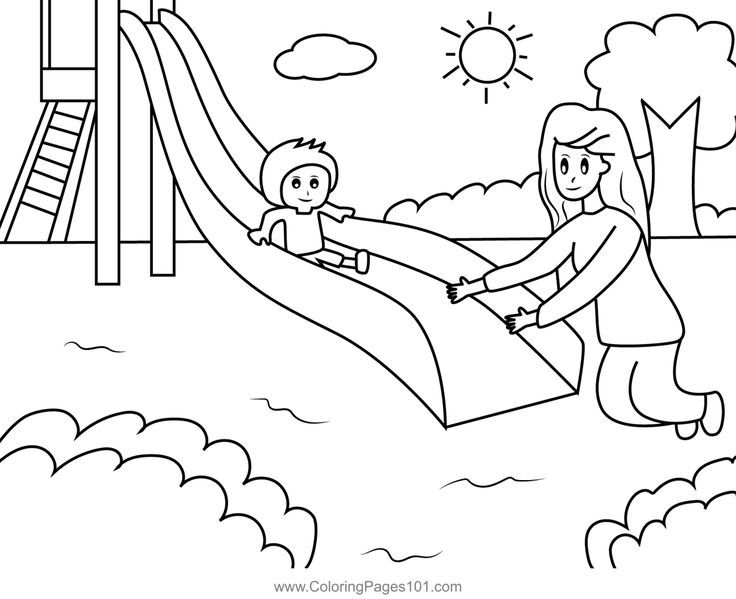 Mom and son playing on the slide coloring page coloring pages mothers day coloring pages coloring pages for kids