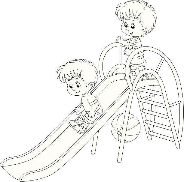 Kids on playground coloring book stock illustrations royalty