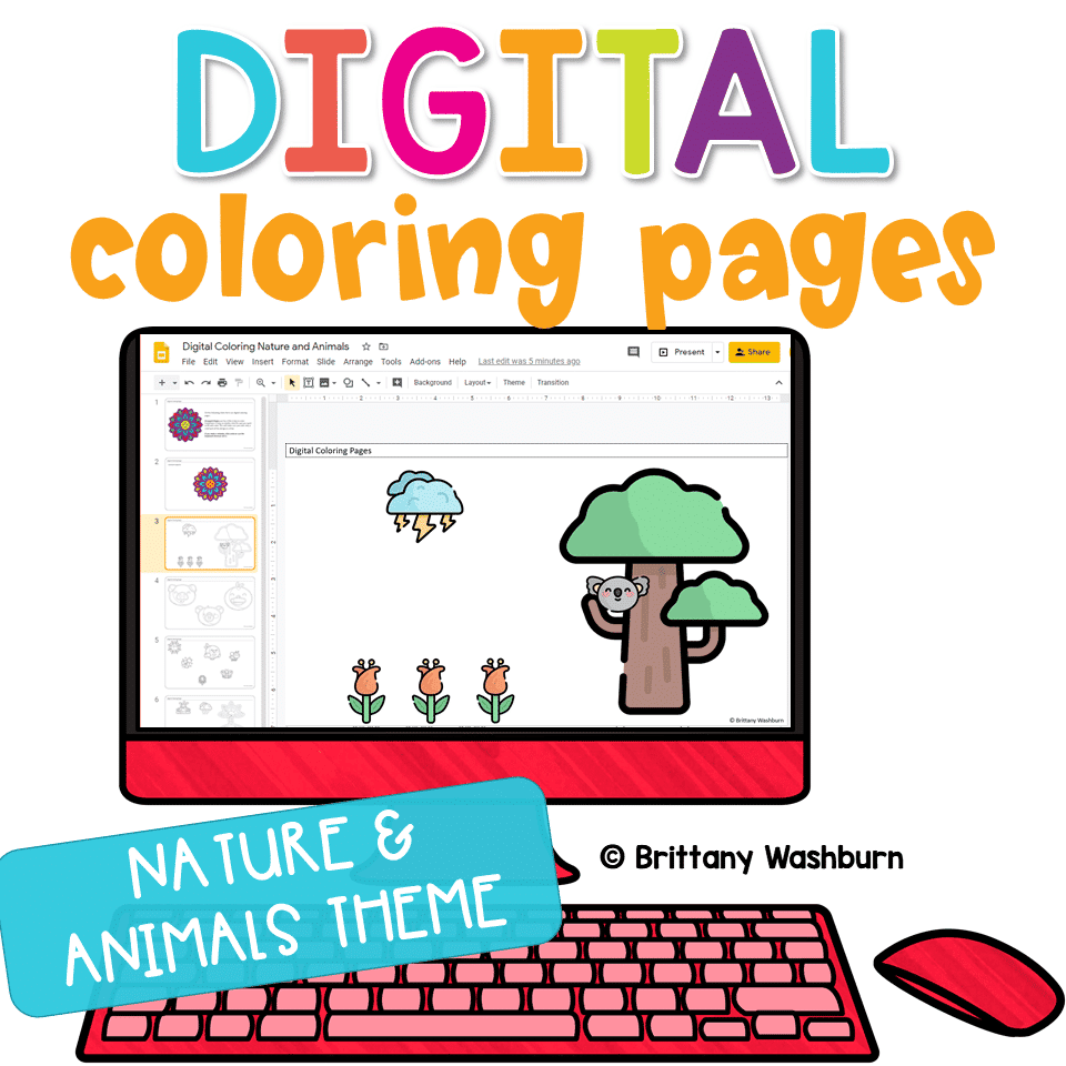Digital coloring pages nature and animals theme