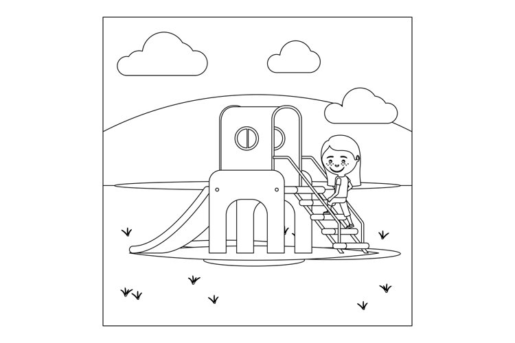 Kid on playground coloring book design