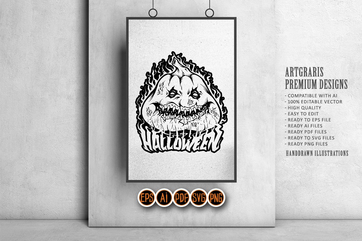 Scary pumpkins flaming lettering halloween melted logo