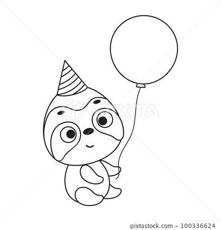 Coloring page cute little sloth in birthday hat