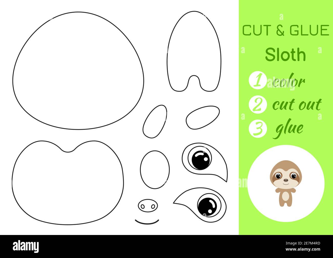 Coloring book cut and glue baby sloth educational paper game for preschool children cut and paste worksheet color cut parts and glue on paper stock vector image art