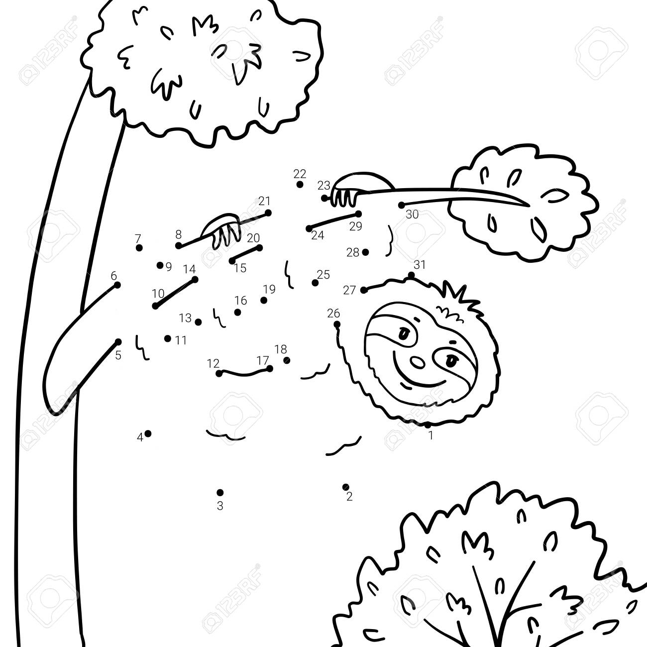 Educational children game dot to dot sloth coloring book royalty free svg cliparts vectors and stock illustration image