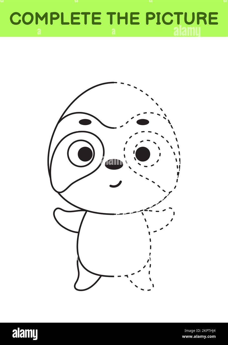 Plete drawn picture of cute sloth coloring book dot copy game handwriting practice drawing skills training education developing printable work stock vector image art