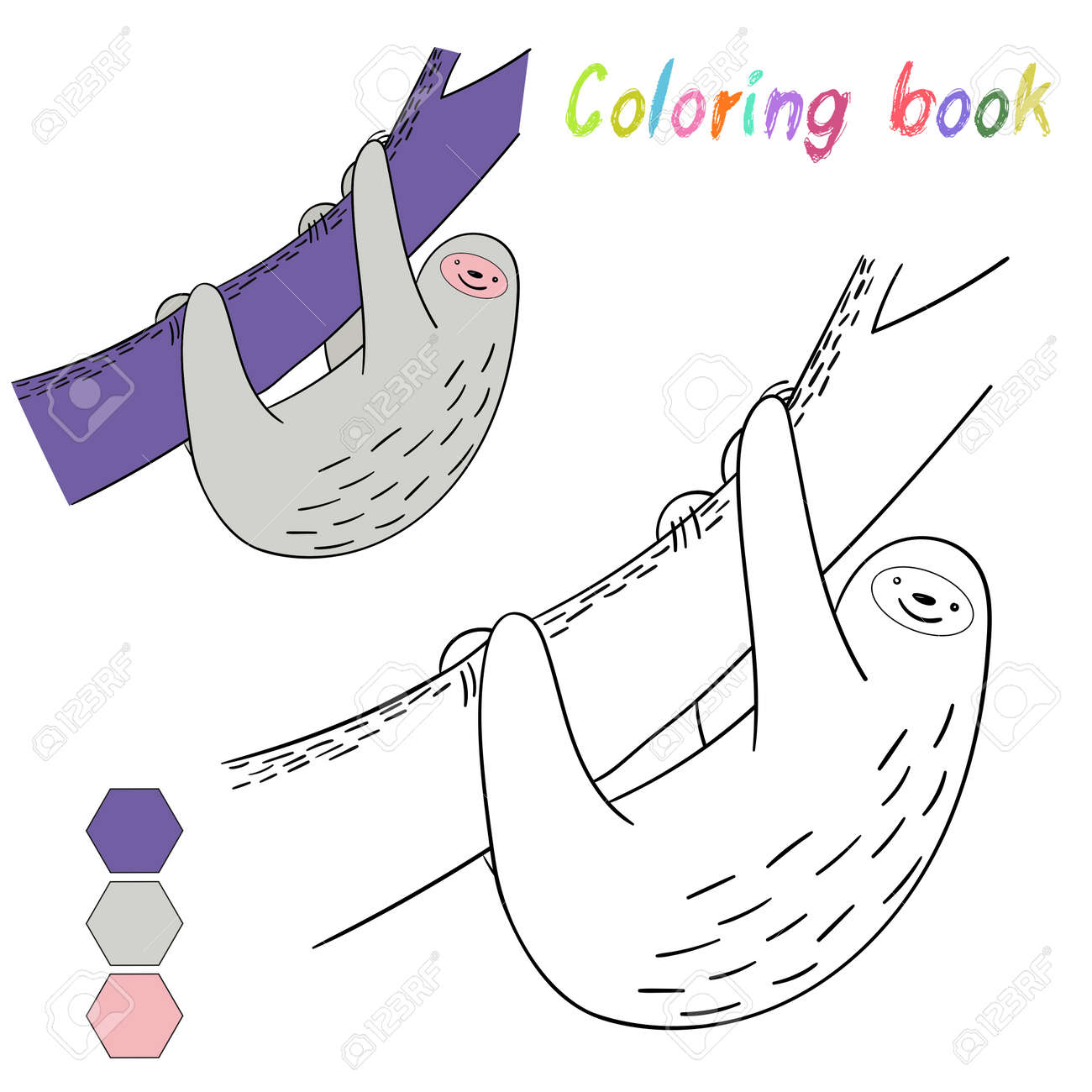 Coloring book sloth kids layout for game doodle hand drawn cartoon vector illustration royalty free svg cliparts vectors and stock illustration image
