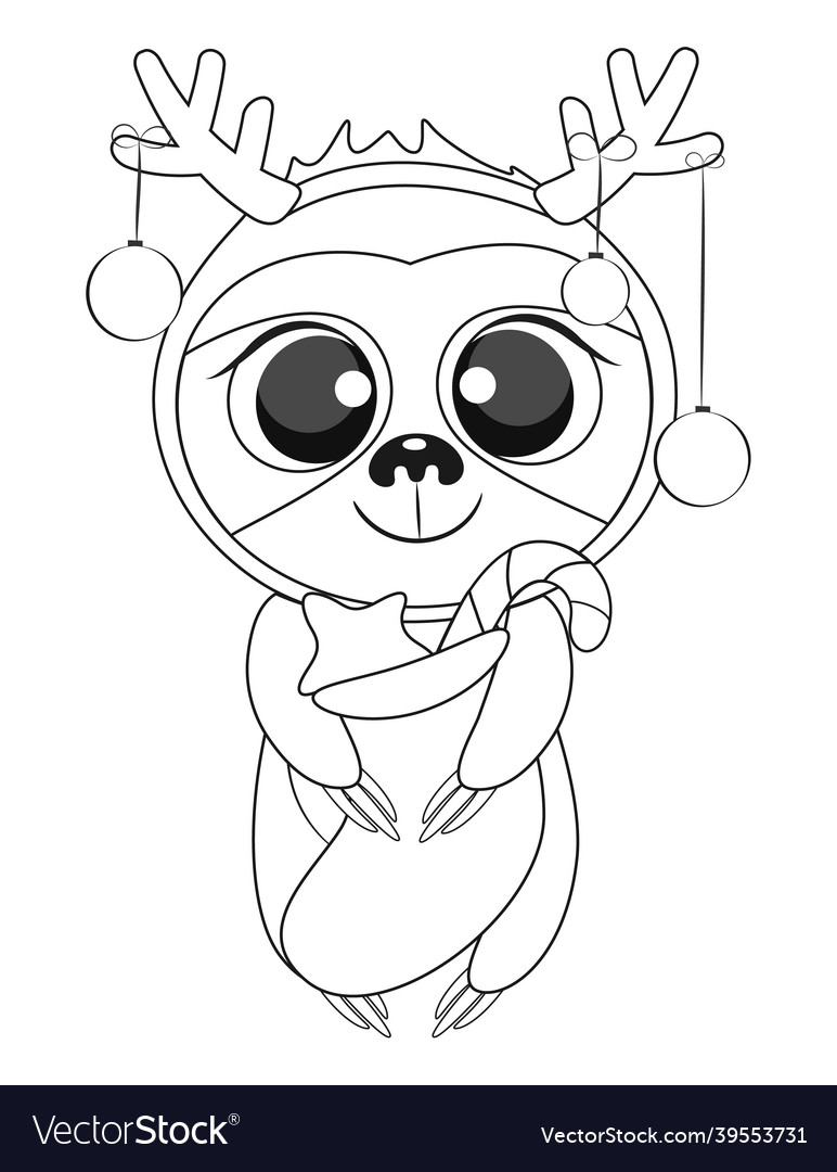 Christmas baby sloth colouring book page vector image