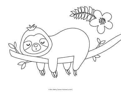 Free sloth coloring pages printable mrs merry