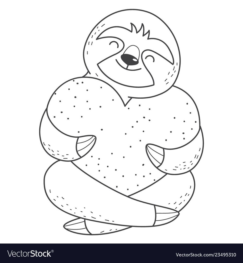 Sloth lover holds heartvector illustrationdoodle slyleisolated on white background download a free preview or higâ sloth drawing sloth animal coloring pages