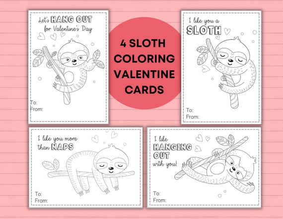 Sloth valentines coloring pages printable valentine sloth valentine card instant download