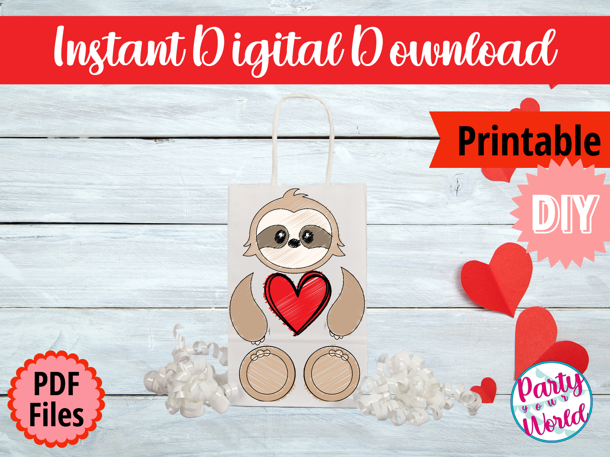 Printable coloring page sloth valentines day mailboxbag decorating s â party your world